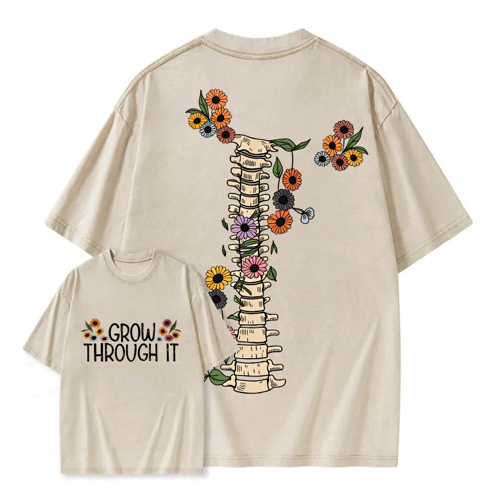 Unisex Washable T-shirt Grow Through It Spine Flowers