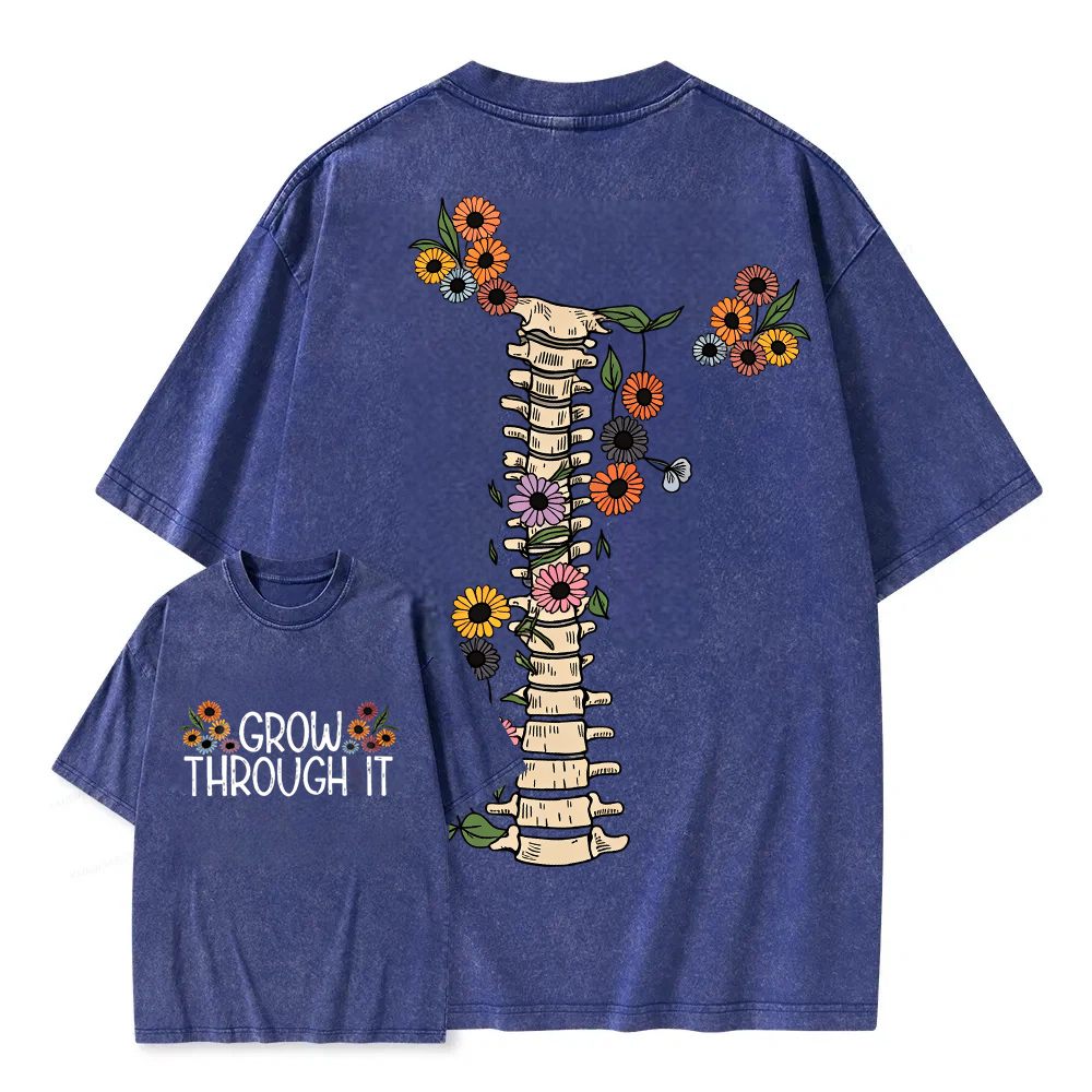 Unisex Washable T-shirt Grow Through It Spine Flowers