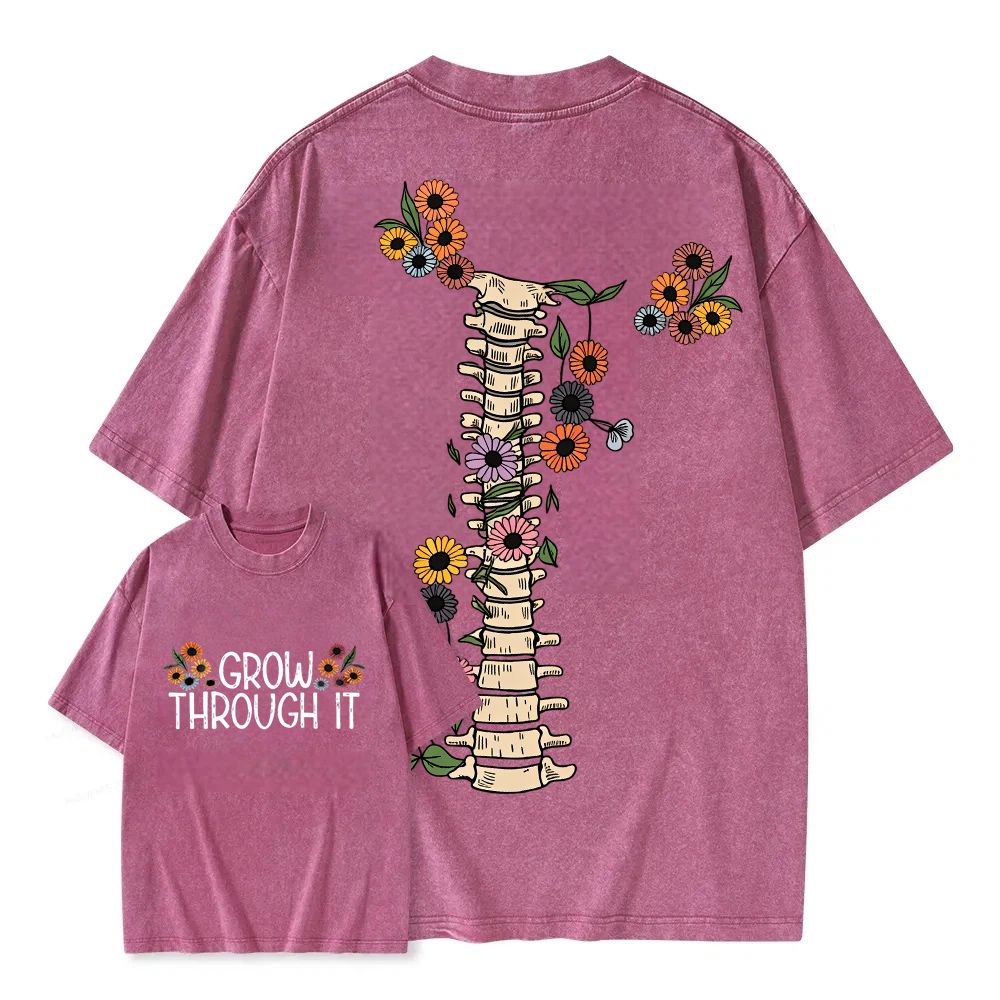 Unisex Washable T-shirt Grow Through It Spine Flowers