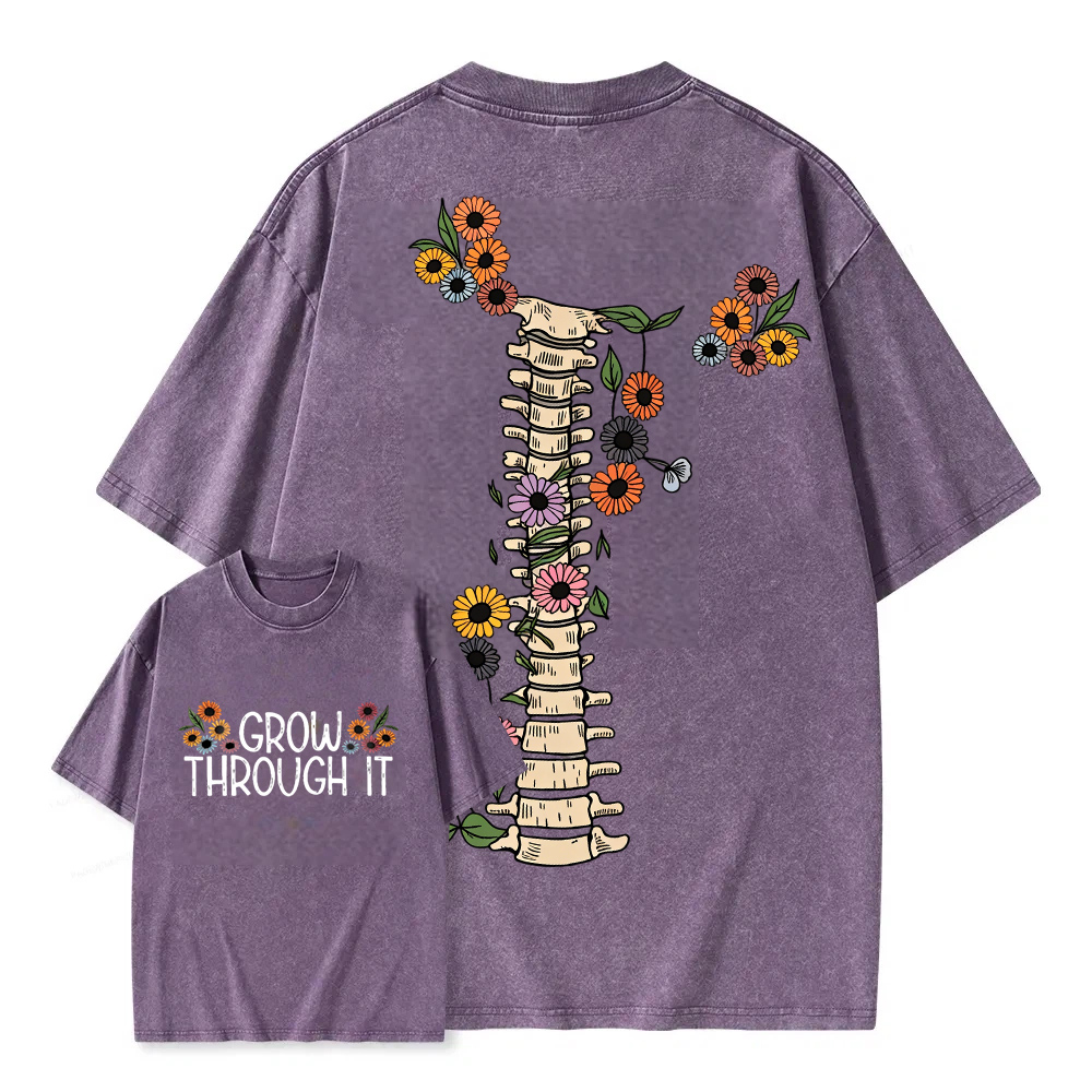 Unisex Washable T-shirt Grow Through It Spine Flowers