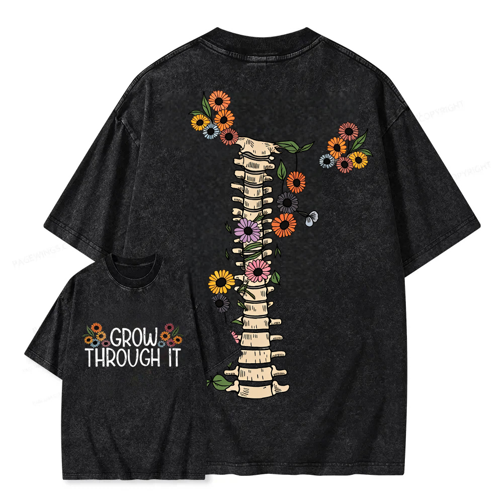 Unisex Washable T-shirt Grow Through It Spine Flowers