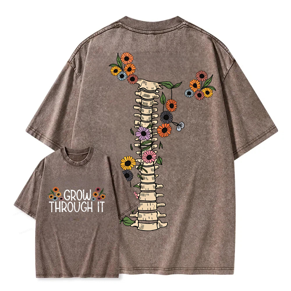 Unisex Washable T-shirt Grow Through It Spine Flowers