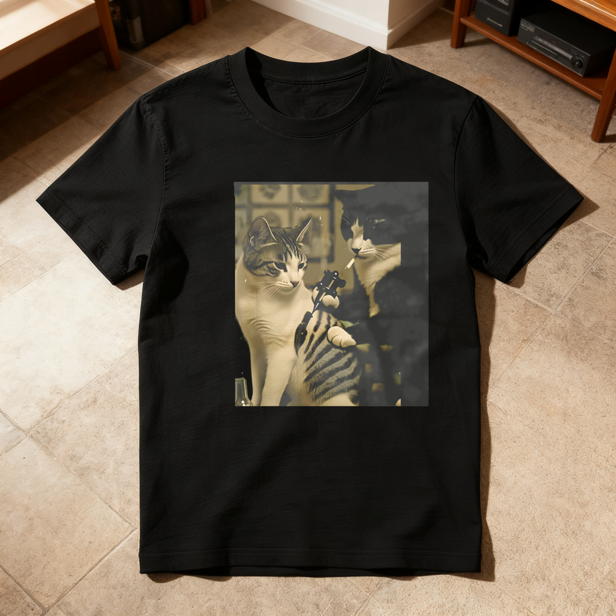 Cat Holding Camera Reflection Mirror tshirt 100% cotton