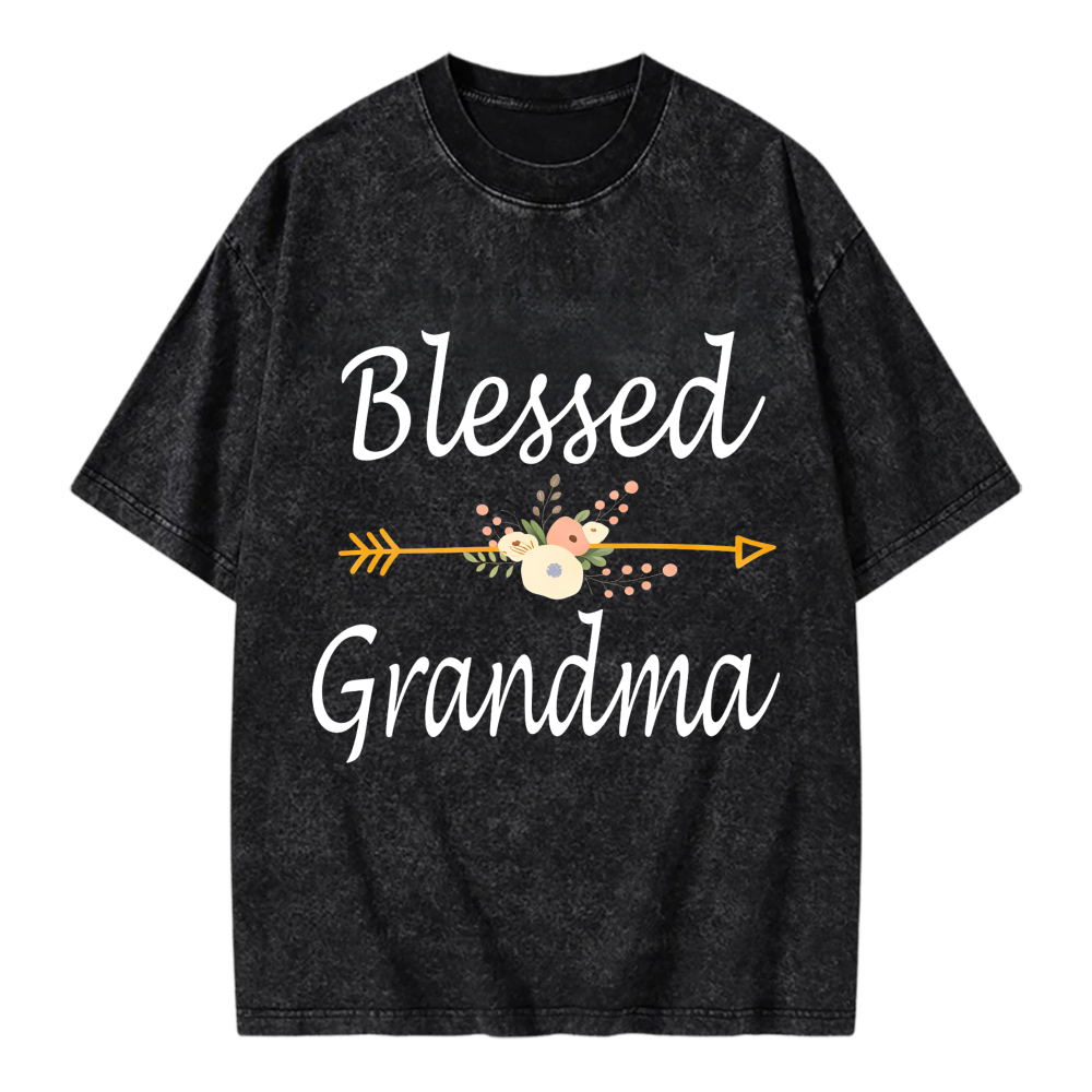 Unisex Washable T-shirt Blessed Grandma Arrow Flower Design