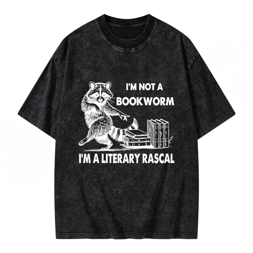 Unisex Washable T-shirt Raccoon With Books And Text