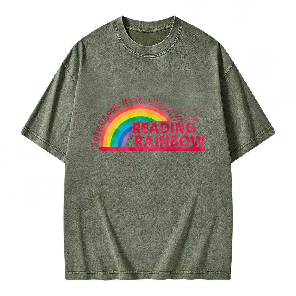 Unisex Washable T-shirt Take A Look Its In A Book Reading Rainbow