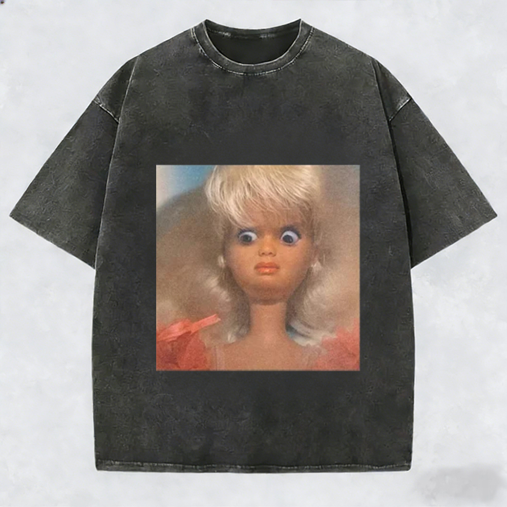 Unique and Fun Doll-Shaped Girl Emoji 100% Cotton Washed T-shirt.