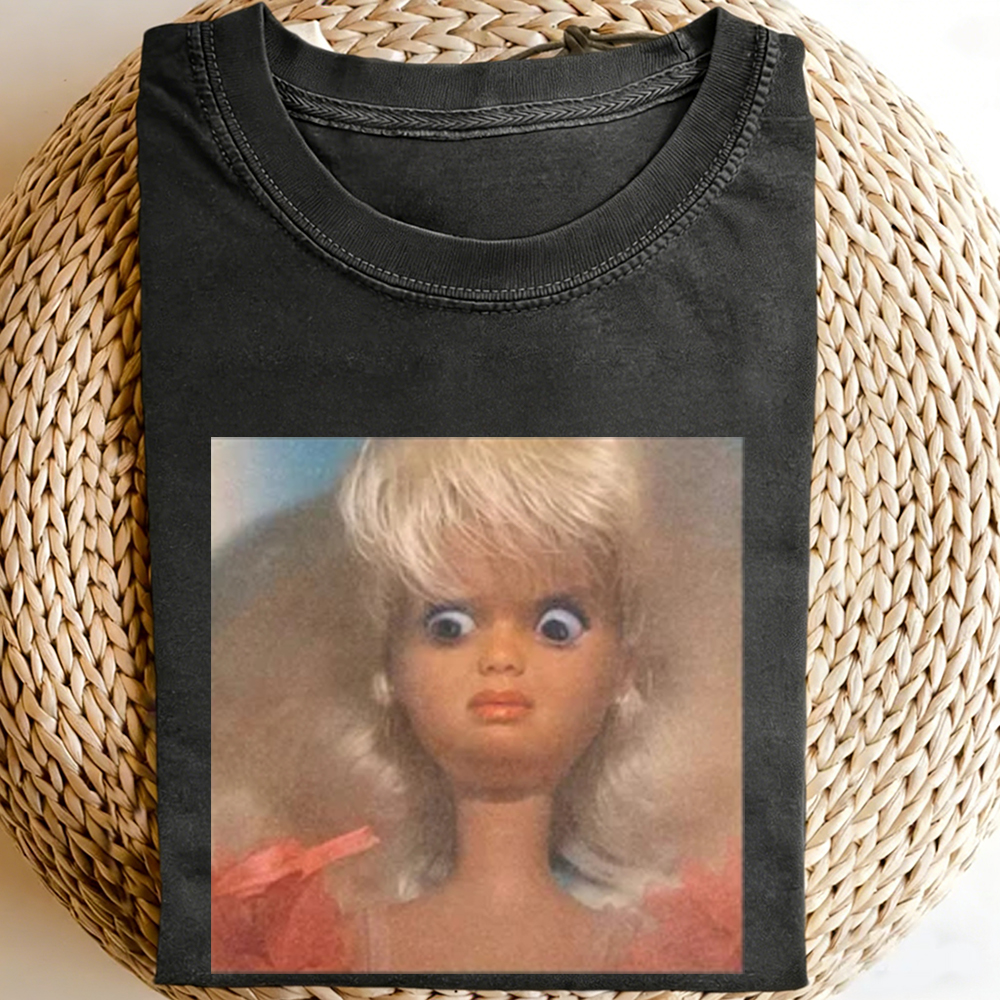 Unique and Fun Doll-Shaped Girl Emoji 100% Cotton Washed T-shirt.