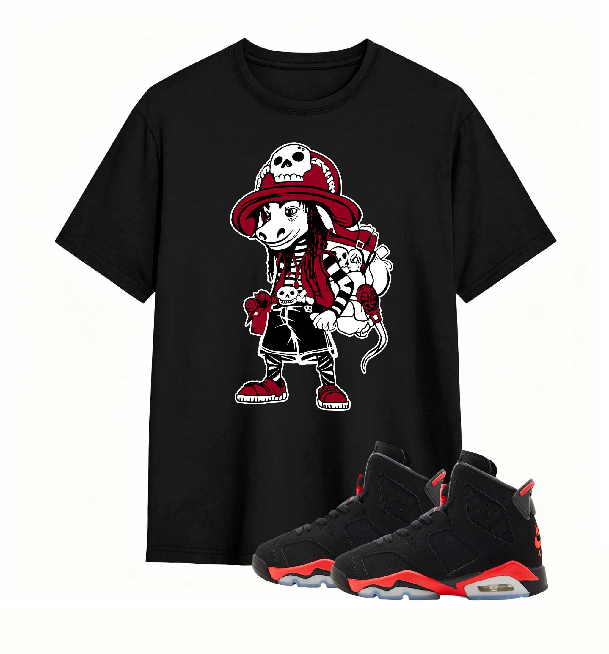 Red Black Pirate Donkey Print Tee Air Jordan 6