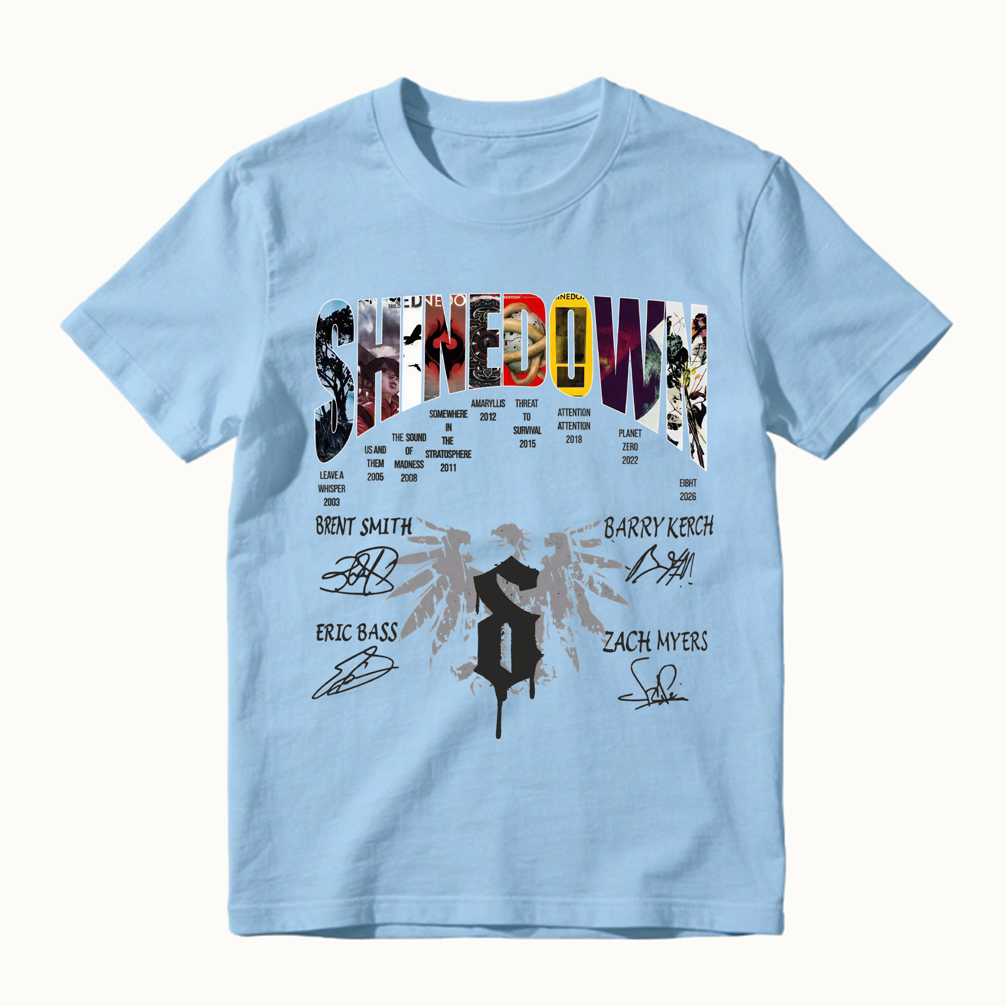 Shined0wn Discography T-Shirt, Vintage Rock Band Album Collection Shirt