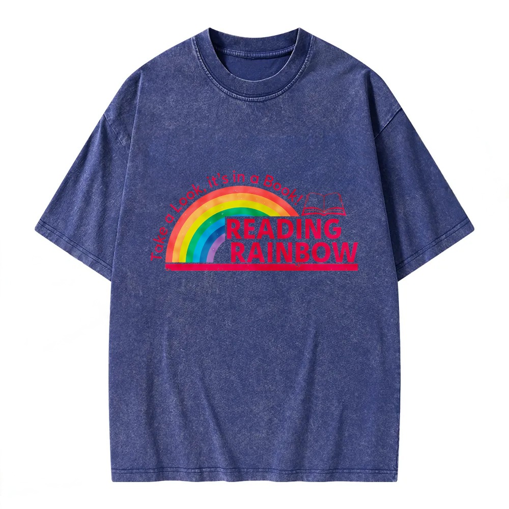 Unisex Washable T-shirt Take A Look Its In A Book Reading Rainbow