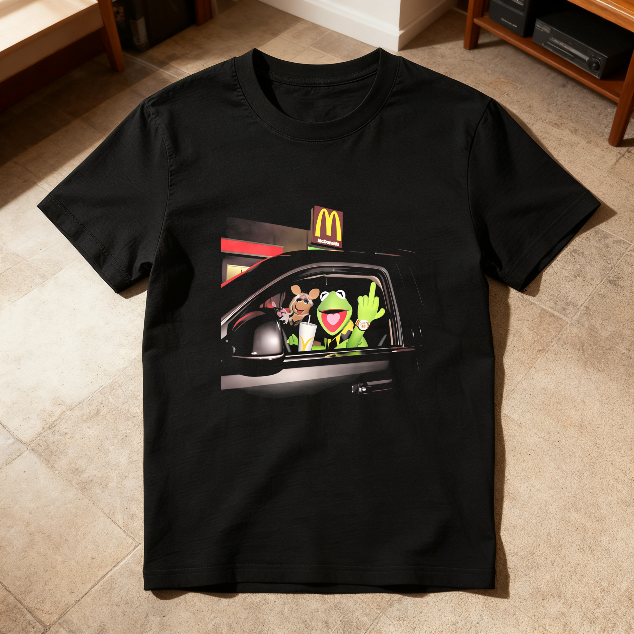 Muppets In Car At Mc Donalds Drive Thru tshirt 100% cotton