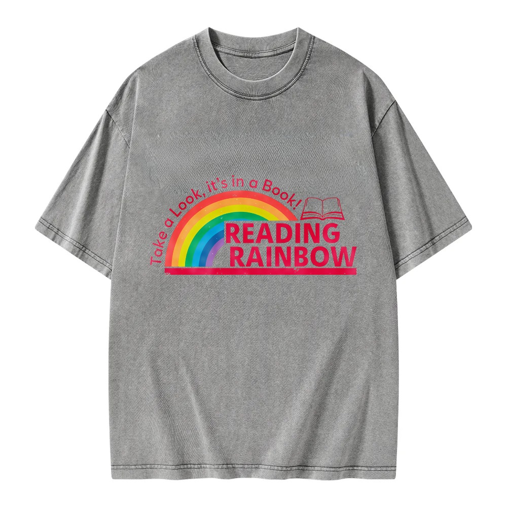 Unisex Washable T-shirt Take A Look Its In A Book Reading Rainbow