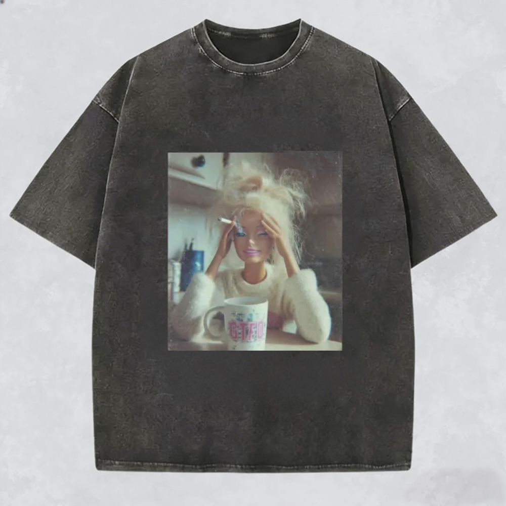 Unique and Fun Doll-Shaped Girl Emoji 100% Cotton Washed T-shirt.