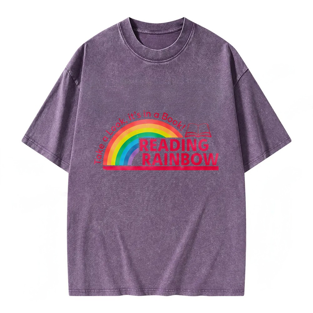 Unisex Washable T-shirt Take A Look Its In A Book Reading Rainbow