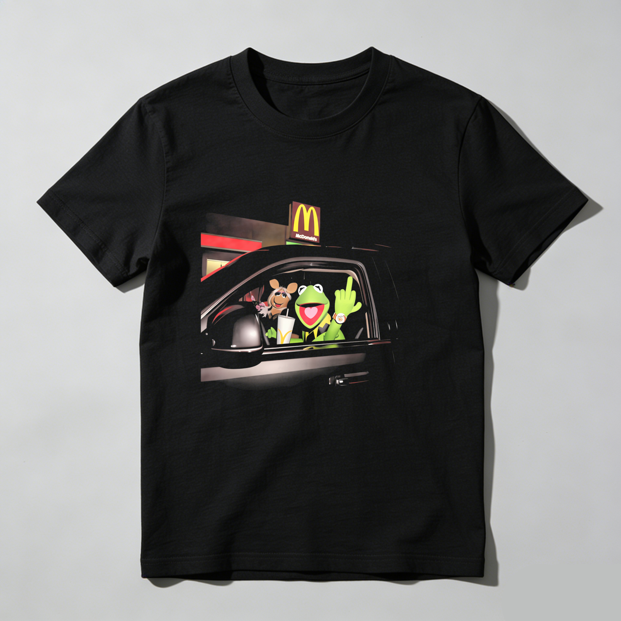 Muppets In Car At Mc Donalds Drive Thru tshirt 100% cotton