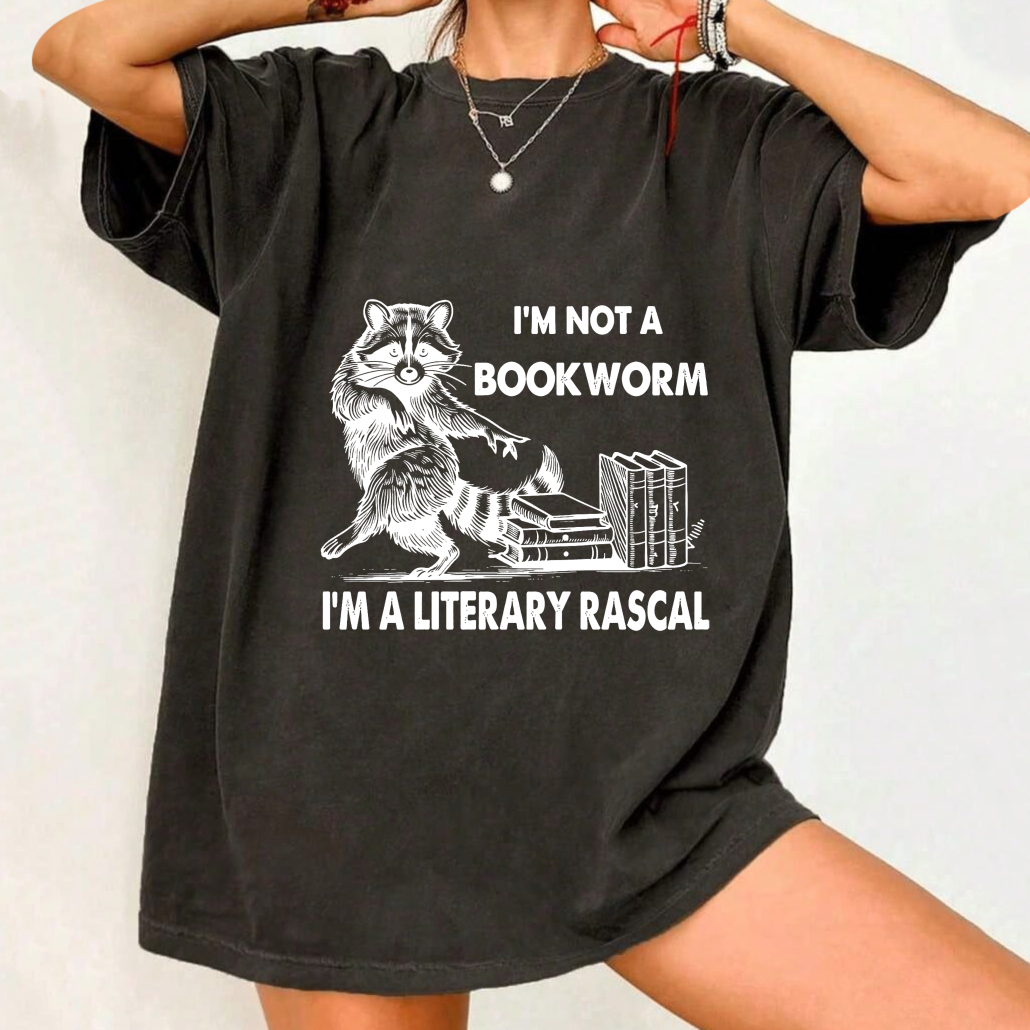 Unisex Washable T-shirt Raccoon With Books And Text
