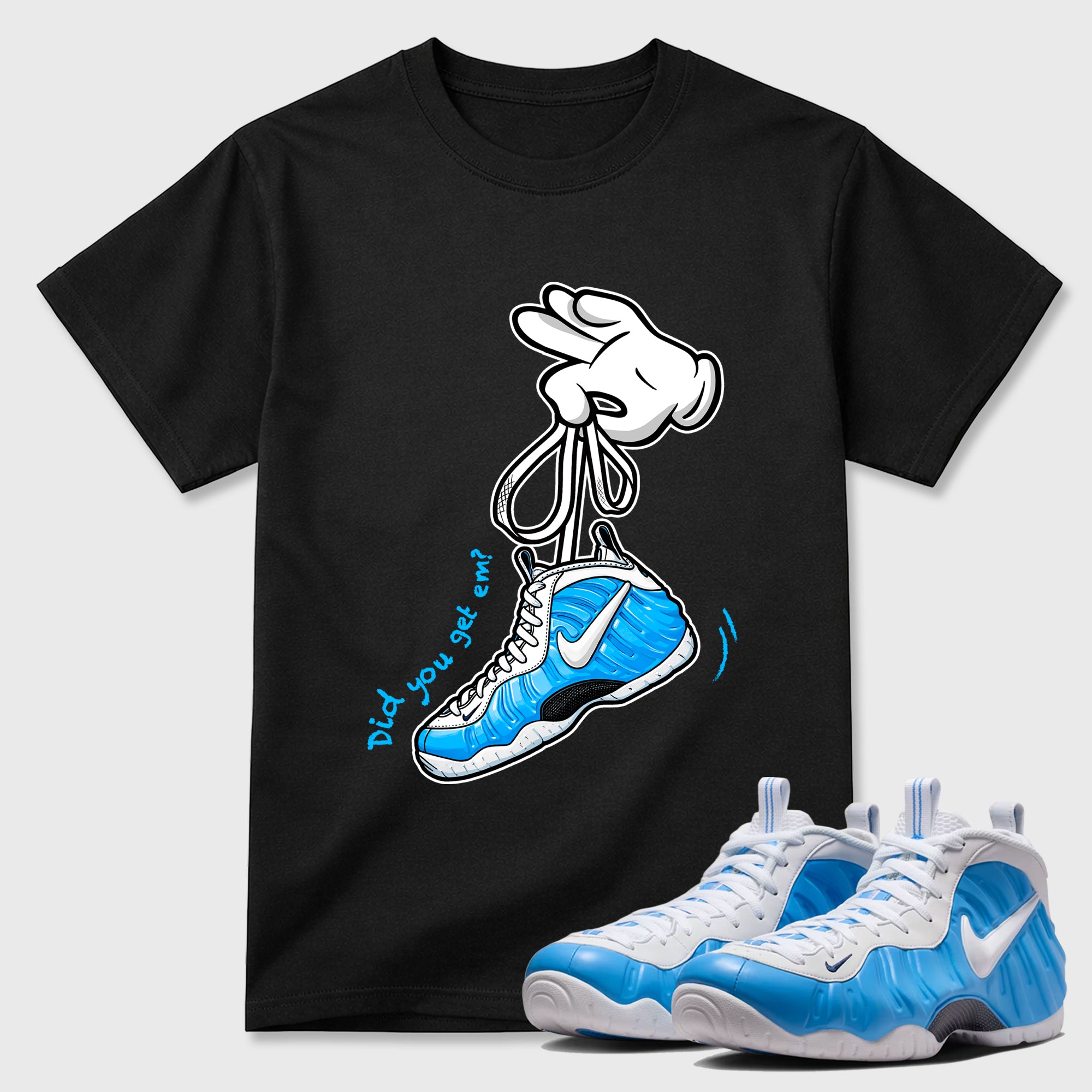 Cartoon Hands Sneaker Tees - Air Foamposite Pro University Blue