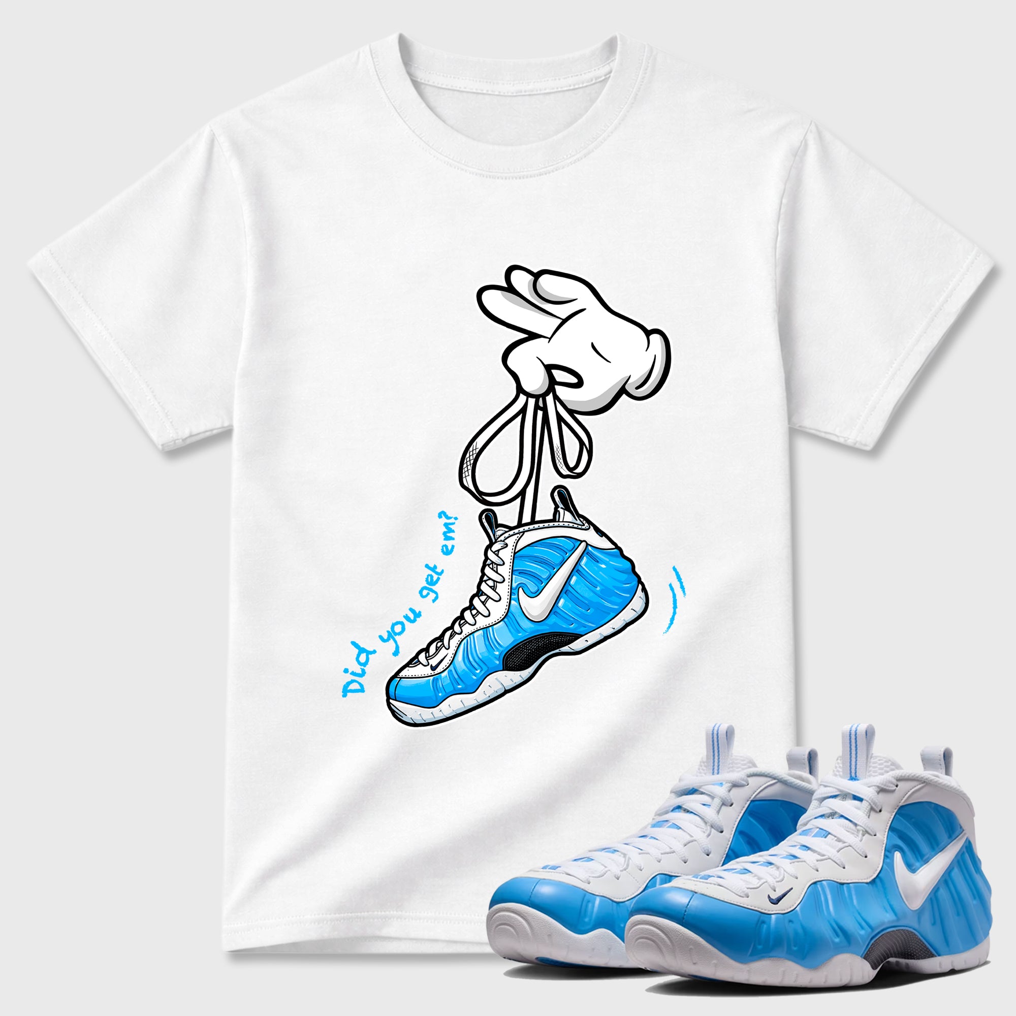 Cartoon Hands Sneaker Tees - Air Foamposite Pro University Blue
