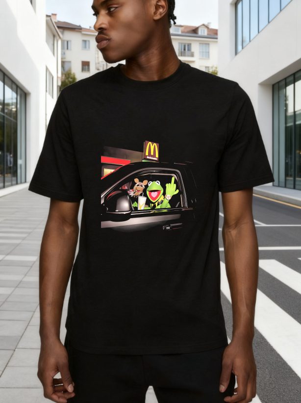 Muppets In Car At Mc Donalds Drive Thru tshirt 100% cotton