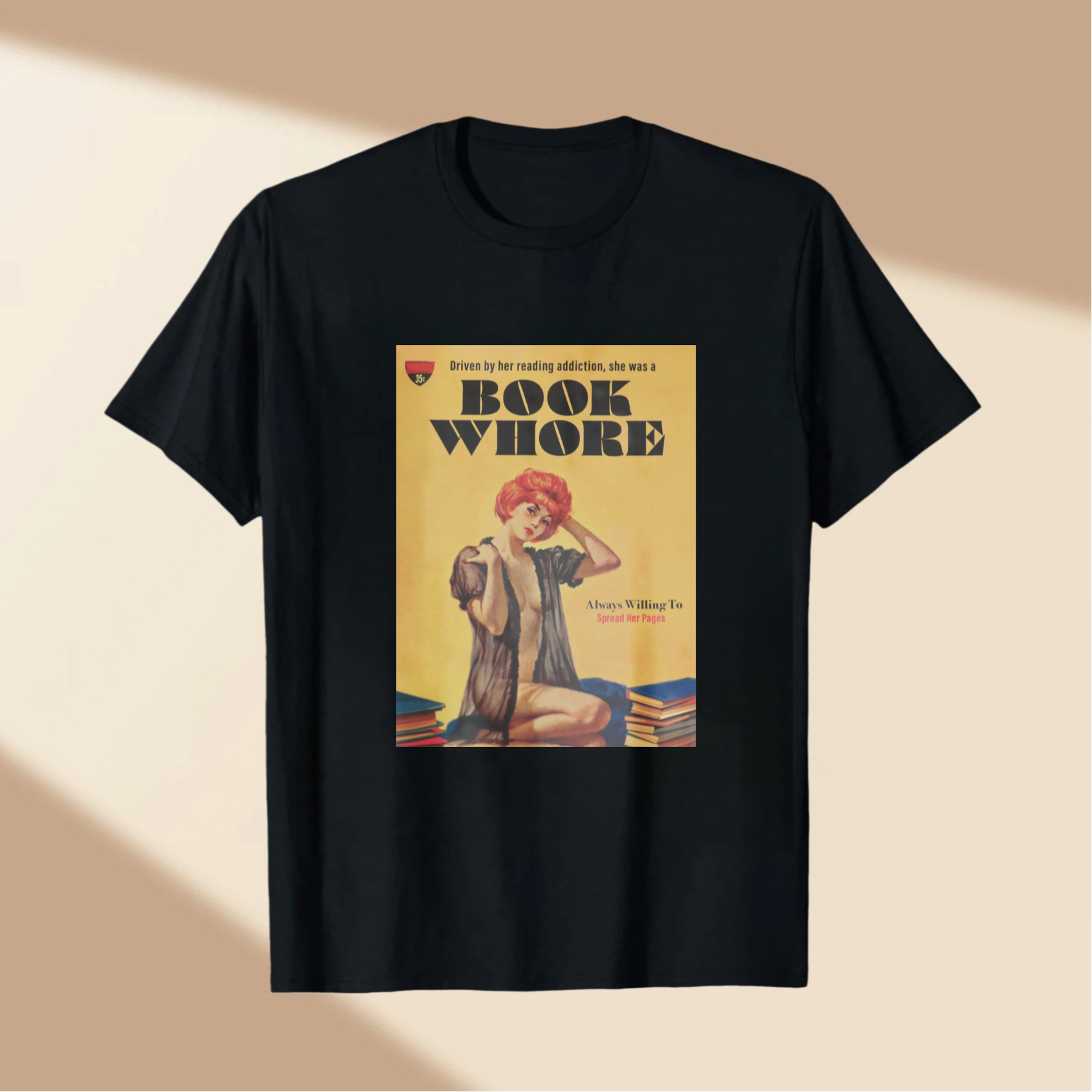 Book Whore Vintage Pinup Reading Scene tshirt 100% cotton