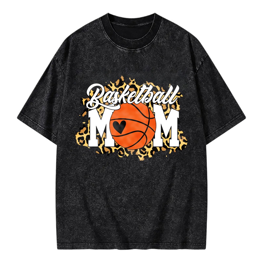Unisex Washable T-shirt Basketball Mom With Heart And Leopard Print