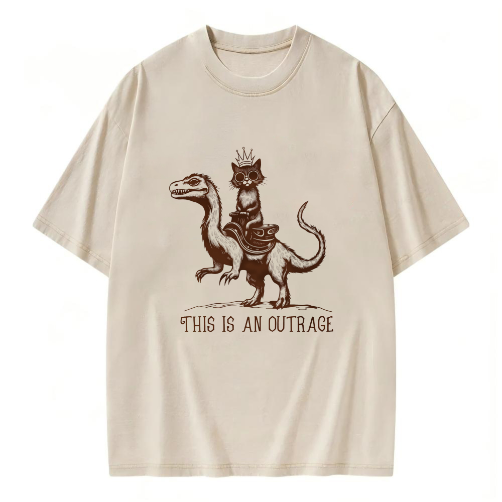 Unisex Washable T-shirt Cat Riding Dragon This Is An Outrage