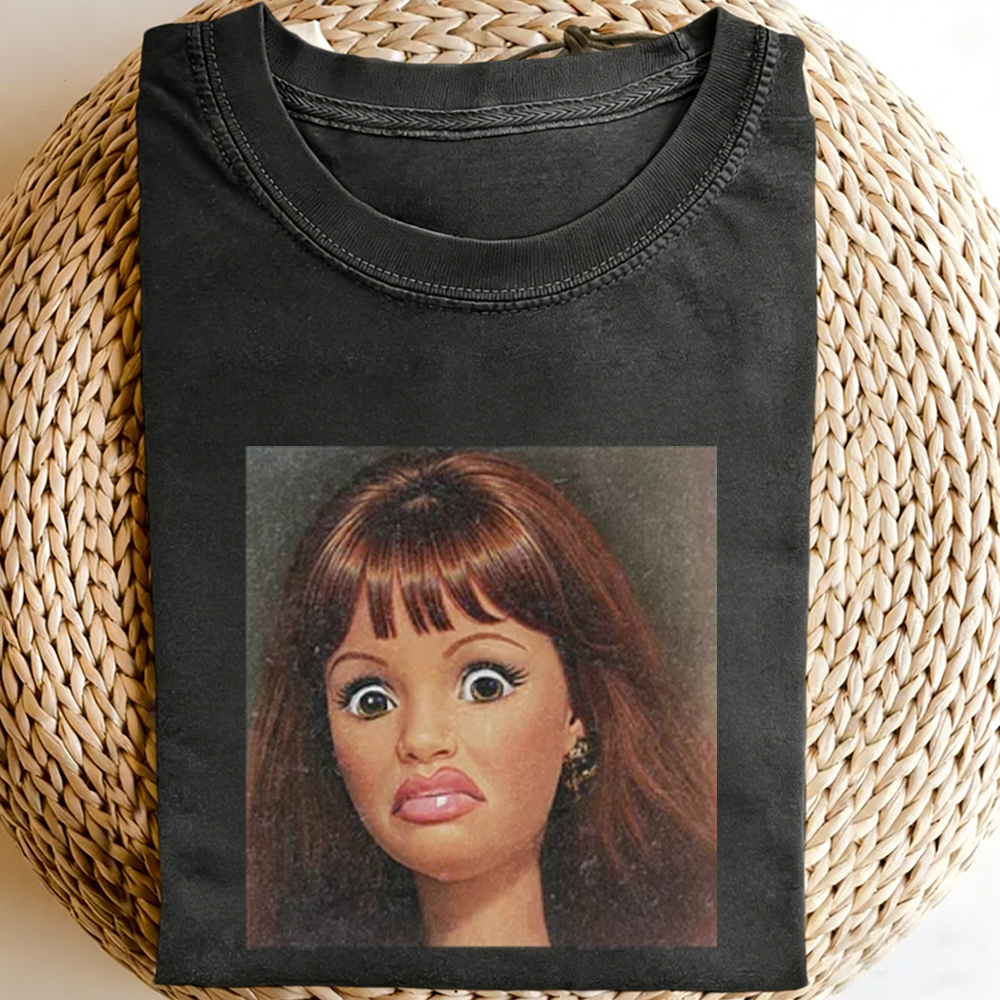 [Copy][Copy]Unique and Fun Doll-Shaped Girl Emoji 100% Cotton Washed T-shirt.