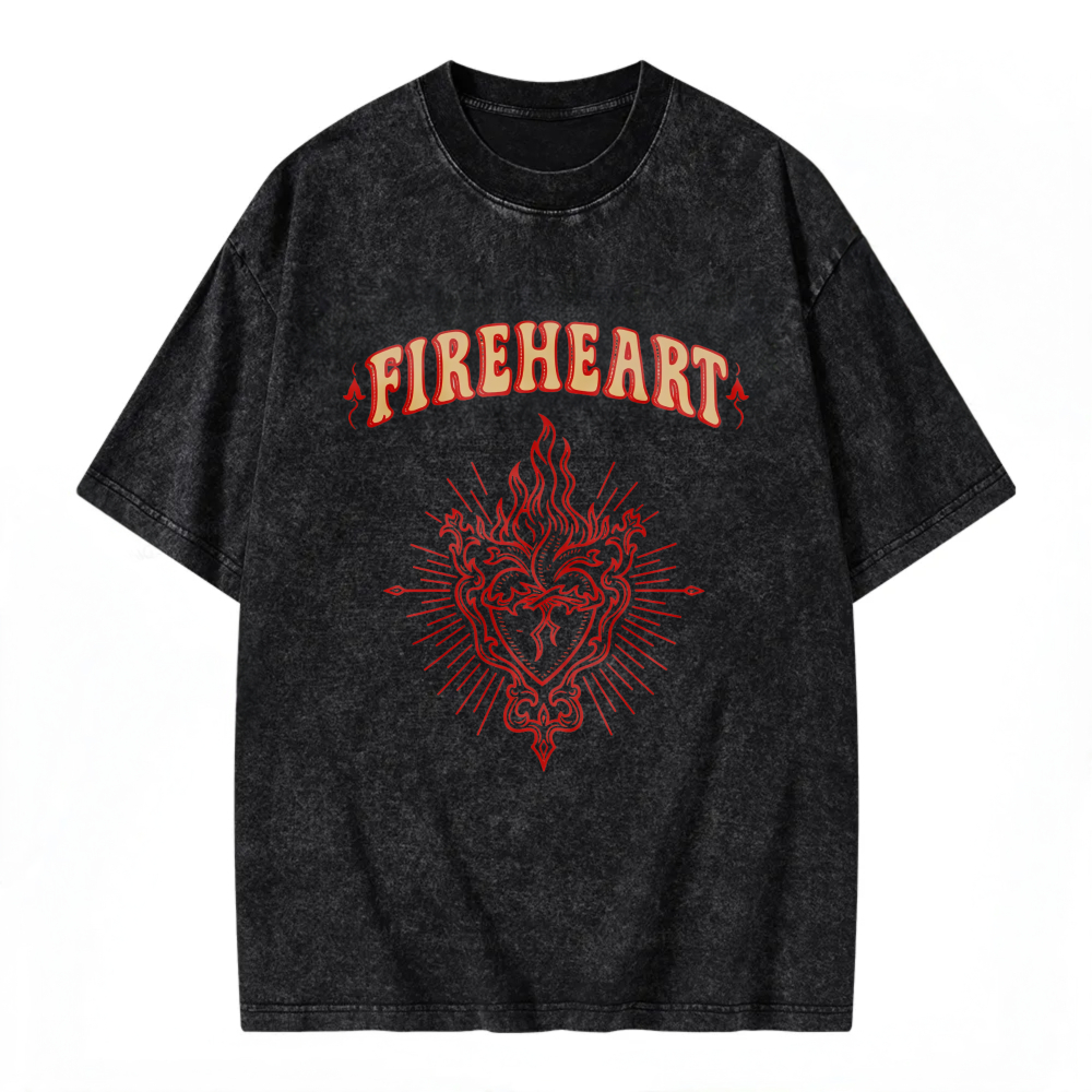 Unisex Washable T-shirt Fireheart Dragon Flame Design Print