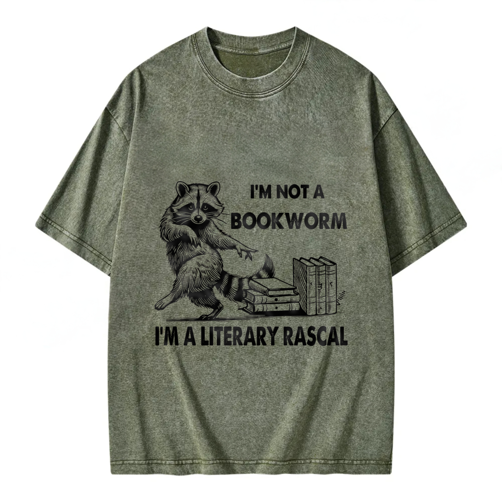 Unisex Washable T-shirt Raccoon With Books And Text