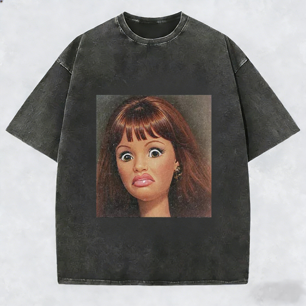 [Copy][Copy]Unique and Fun Doll-Shaped Girl Emoji 100% Cotton Washed T-shirt.