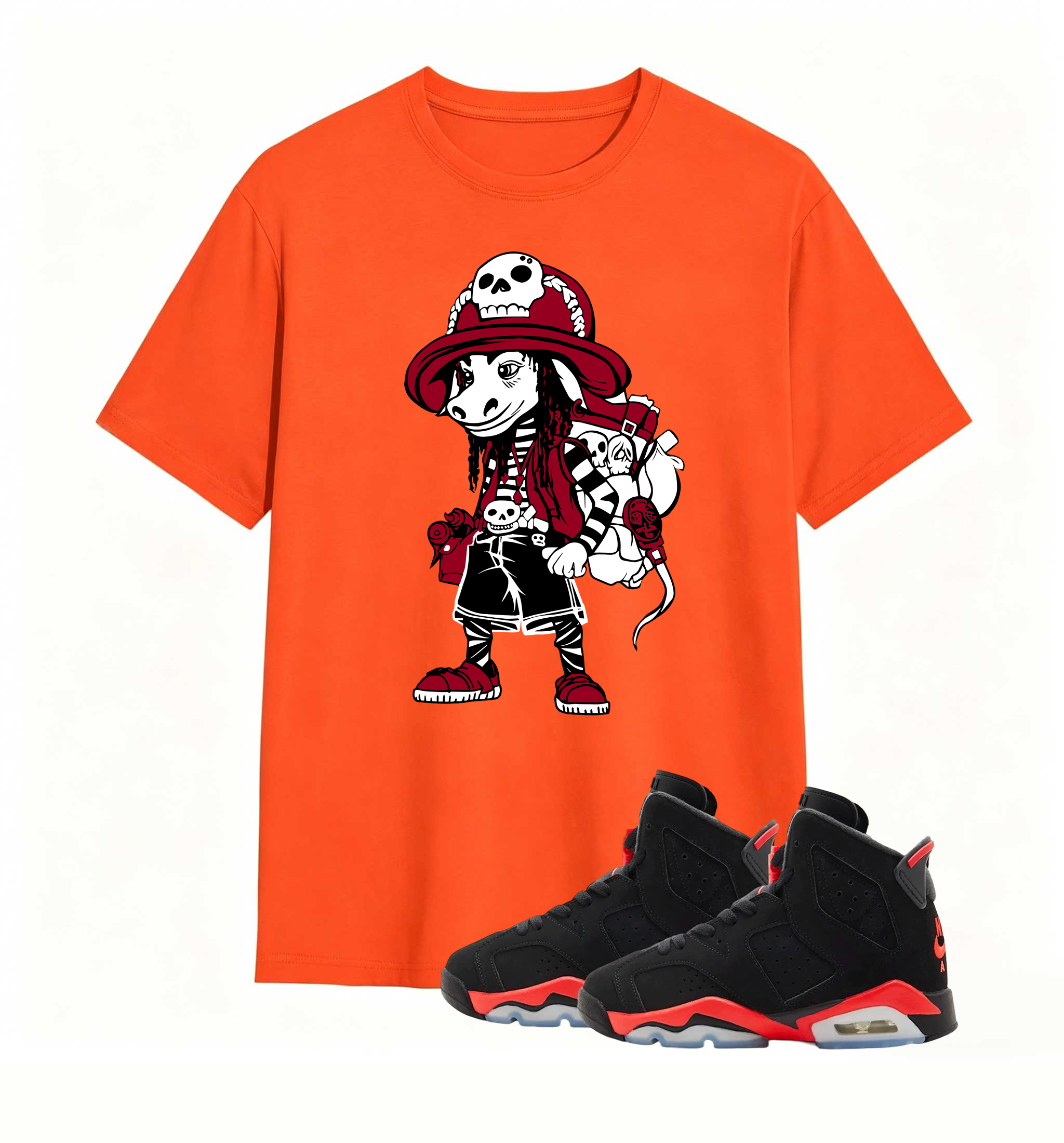 Red Black Pirate Donkey Print Tee Air Jordan 6