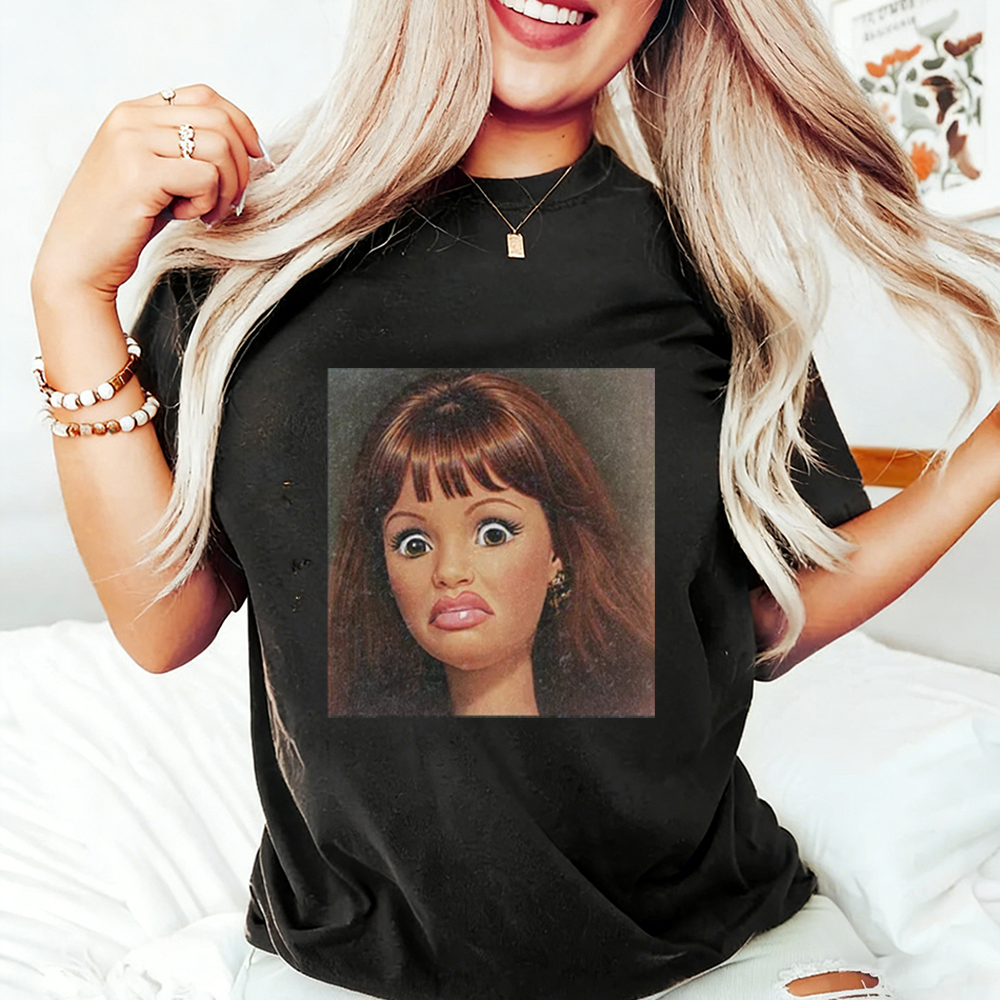 [Copy][Copy]Unique and Fun Doll-Shaped Girl Emoji 100% Cotton Washed T-shirt.