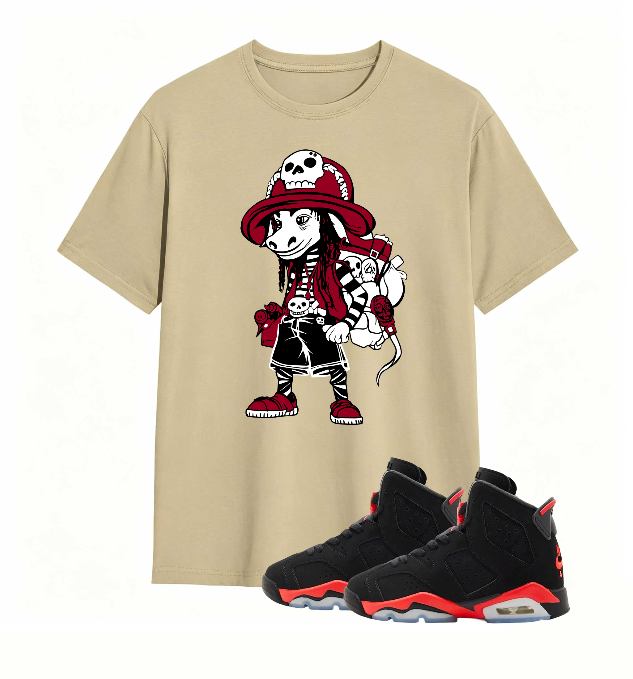 Red Black Pirate Donkey Print Tee Air Jordan 6