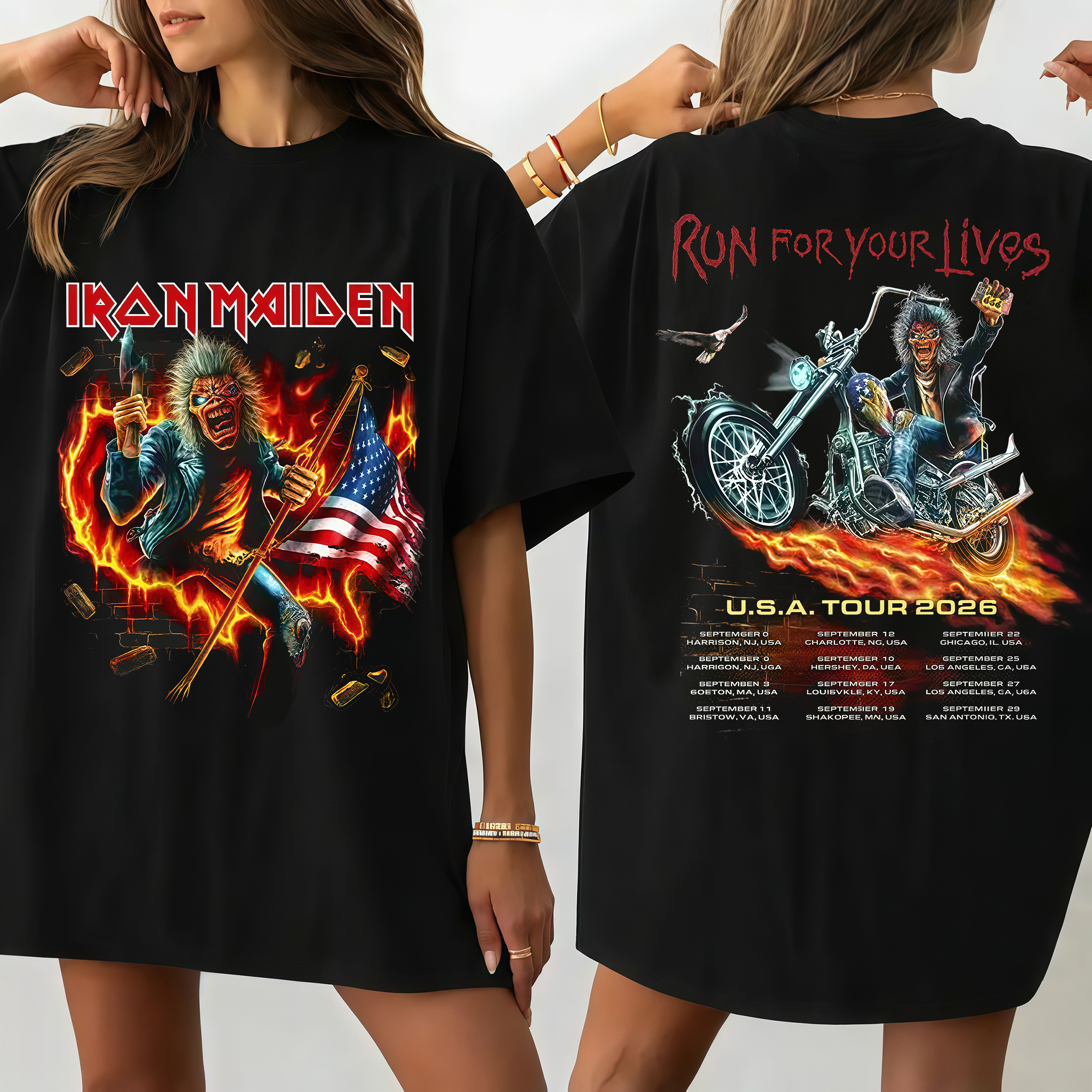 2026 "Run For Your Lives" Heavy Metal Biker Graphic Music T-Shirt