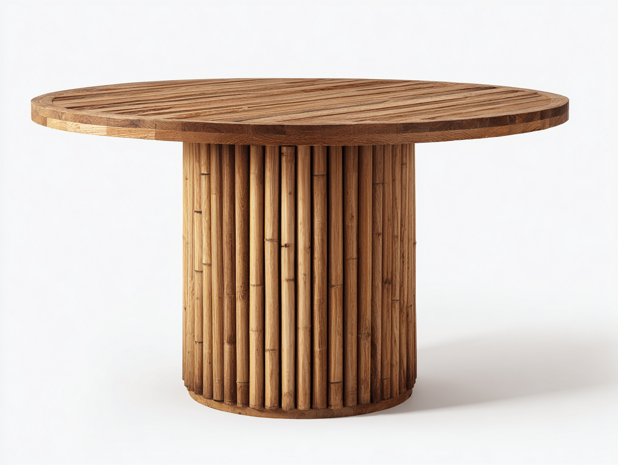 Tavolo da giardino rotondo in legno 120x120x75 cm - marrone - design naturale - per esterni-Casagobay