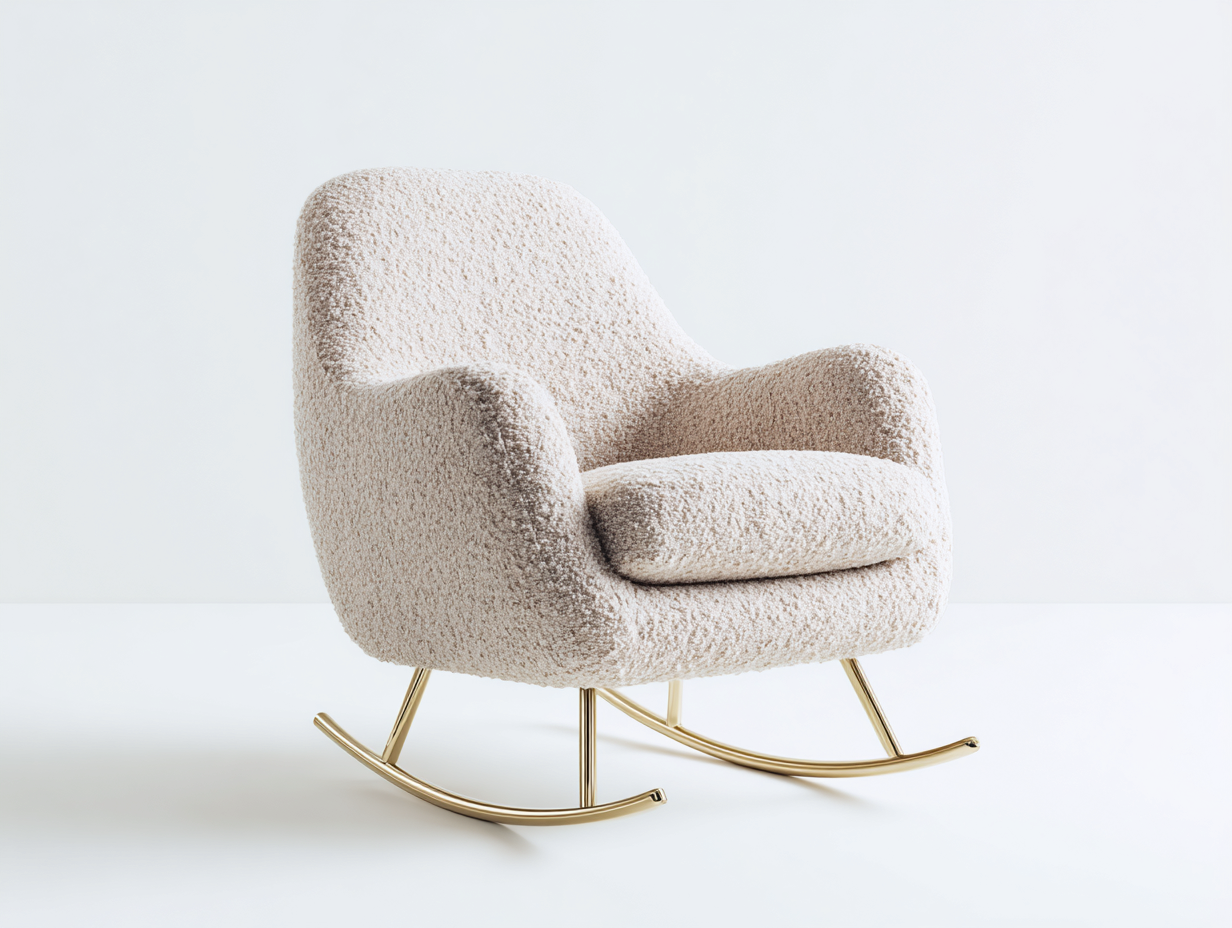 Sedia a dondolo imbottita in tessuto 80x70x90 cm - beige-oro - design moderno - per soggiorno-Casagobay