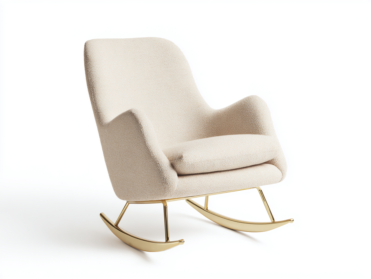 Sedia a dondolo in tessuto e metallo 85x90x100cm - beige-oro - design moderno per soggiorno-Casagobay