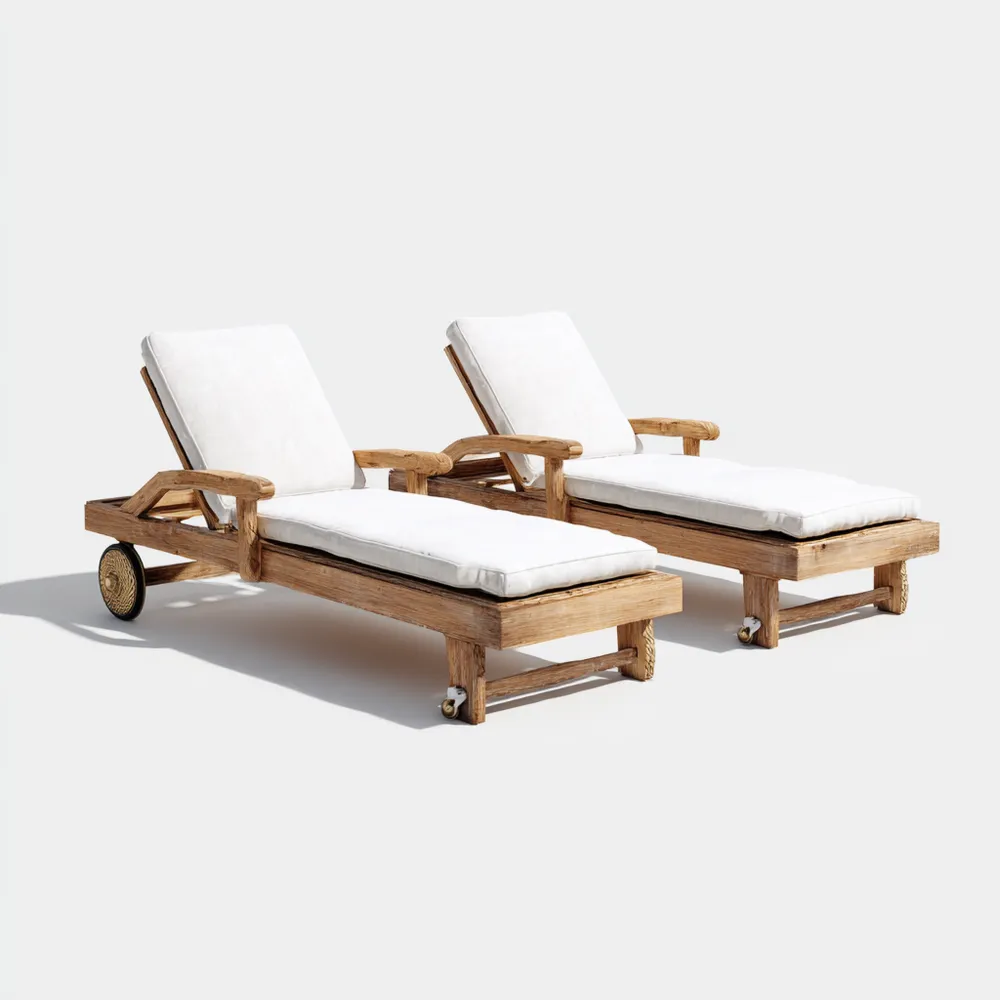 Gartenliege Teakholz 200x65x30 cm (LxBxH) – Verstellbar – Weiß