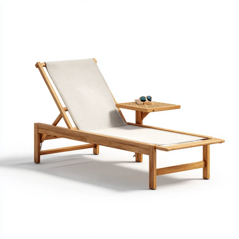 Gartenliege Holz 200x65x35 cm mit Seitentisch - Beige