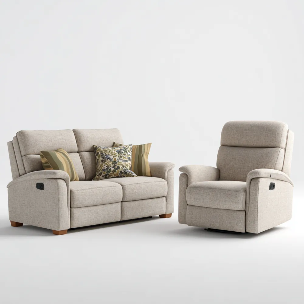 Sofa-Set Stoff 2-Sitzer 150x90x85 cm Sessel 90x90x85 cm Beige – Modernes Design