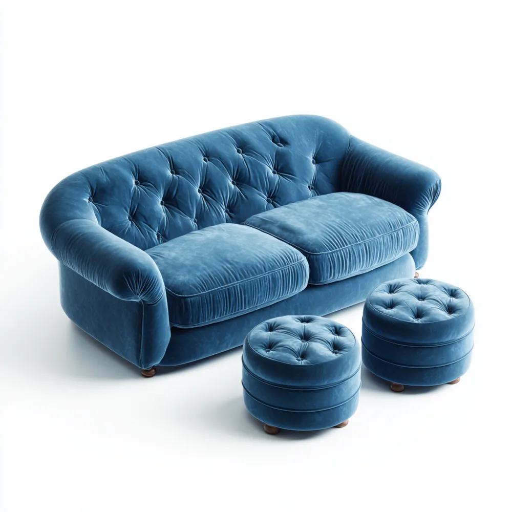 Sofa-Set Samt 190x80x70 cm – Blau – Klassisches Design