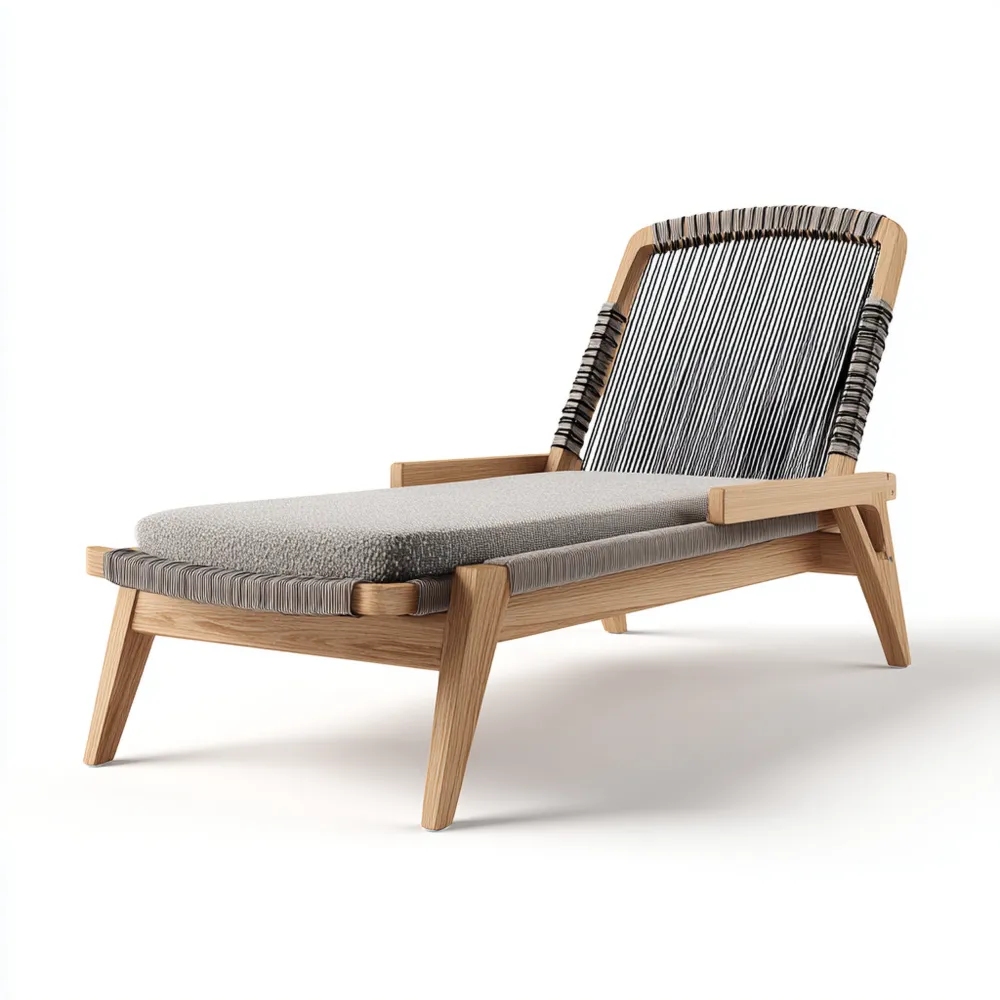 Gartenliege Holzrahmen mit Stoffpolsterung 200x70x85 cm – Grau/Natur – Modernes Design-Softanivo