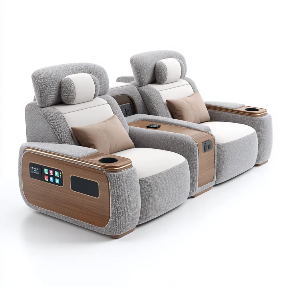 2-Sitzer-Sofa mit Stoffbezug und Massivholzelementen - 180x90x100 cm - Grau/Beige - Moderne Heimkinoausstattung-Softanivo