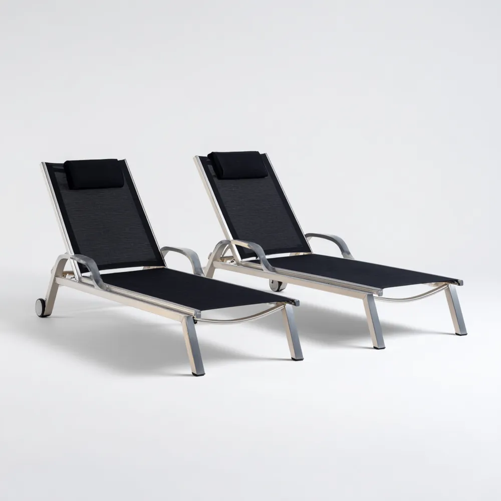 Sonnenliege Set Aluminium Textilene Schwarz – Verstellbar (200x65x35 cm)-Softanivo