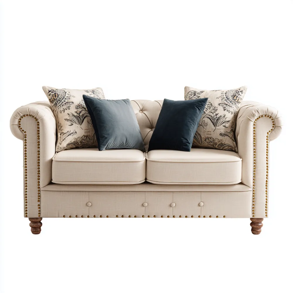 2-Sitzer-Sofa Leinenstoff 160x95x85 cm – Creme – Klassisches Design-Softanivo