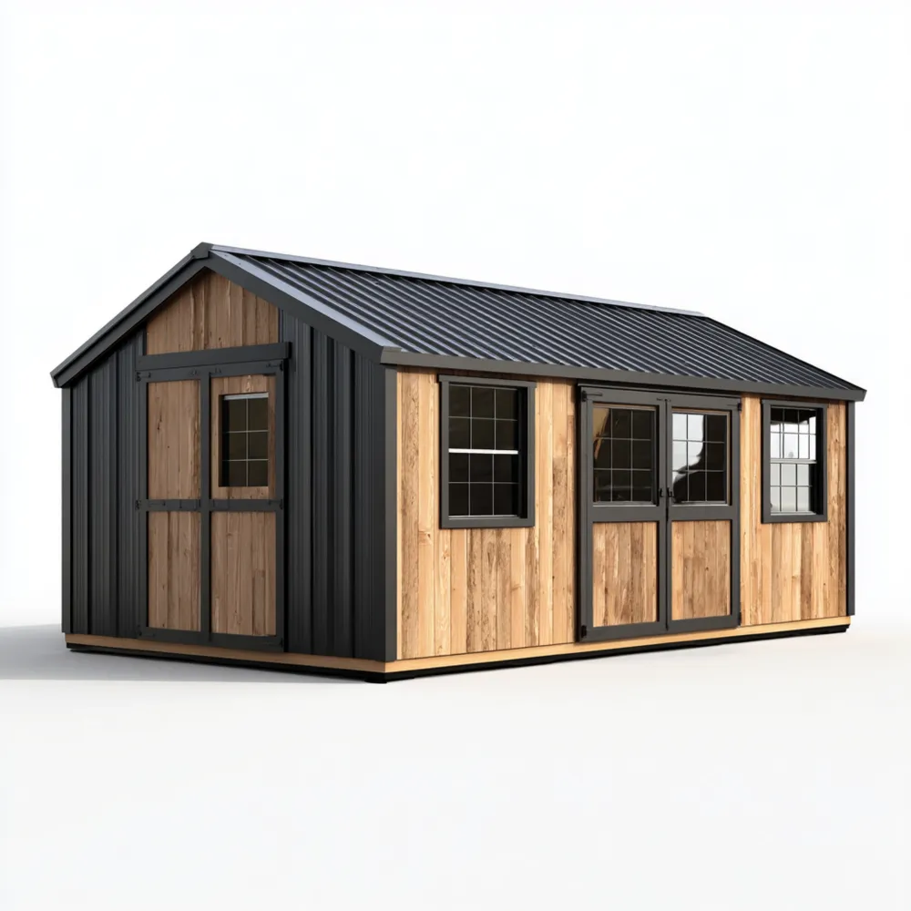 Moderner Geräteschuppen aus Holz und Stahl 5x3x2,5 m - Schwarz/Natur-Softanivo