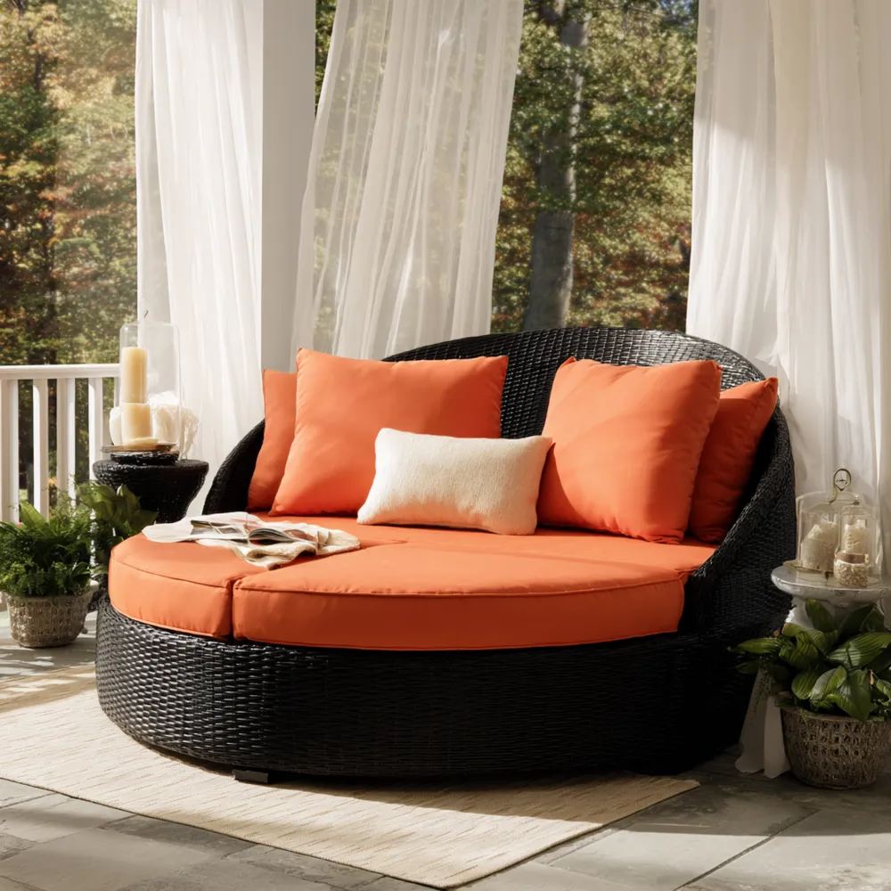 Gartenliege Rattan Rund 150x150x75 cm - Schwarz/Orange - Modernes Design-Softanivo