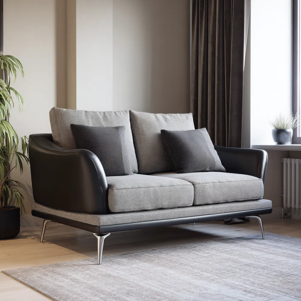 2-Sitzer-Sofa Stoff Leder 150x85x80 cm – Grau/Schwarz – Modernes Design-Softanivo