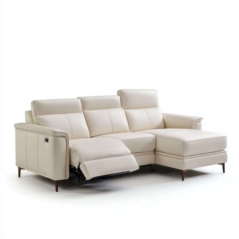 Canapé d'angle relaxation 250x150x90 cm cuir Crème – Design moderne